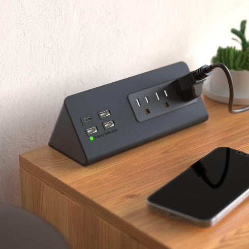 Nightstand Edge Mount Power Strip with USB-C Ports, 3 AC Outlets & 4 Fast Charging USB Ports for Home Office