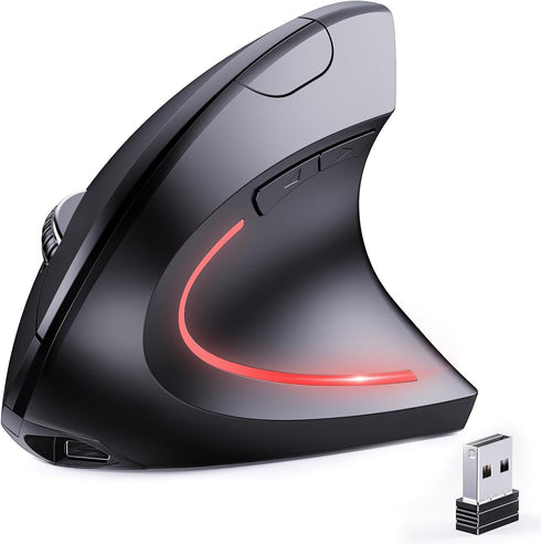 Bluetooth and 2.4G Rechargeable Wireless Mouse, Ergonomic Vertical Design, 1000/1200/1600 DPI, Black