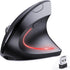 Bluetooth and 2.4G Rechargeable Wireless Mouse, Ergonomic Vertical Design, 1000/1200/1600 DPI, Black