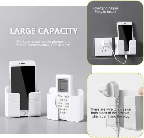 4PC Wall Mount Cell Phone Charging Holder, Black Adhesive Mobile Phone Stand for Charger, Shower Bed Wall