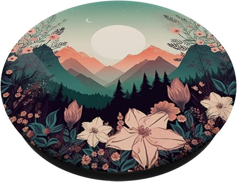 Boho Chic Floral Moon Mountain Forest Nature Cute Pastel PopSockets Standard PopGrip