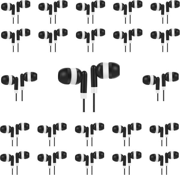 Earbuds Bulk 100 Packs Black Headphones, Wired Earphones Individually Bagged for Classrooms, School, Hospital