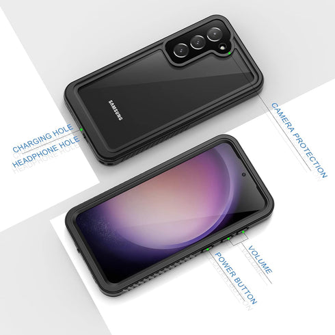 Lanhiem Galaxy S23+ Case, Rugged IP68 Waterproof & Dustproof Cover with Built-in Screen Protector, Black/Clear.