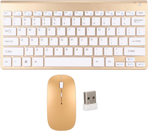 Zunate Ultra Slim Keyboard and Mouse Combo, Ergonomic Silent Mouse, Compact USB Set for PC, Laptop, Tablet (Gold)