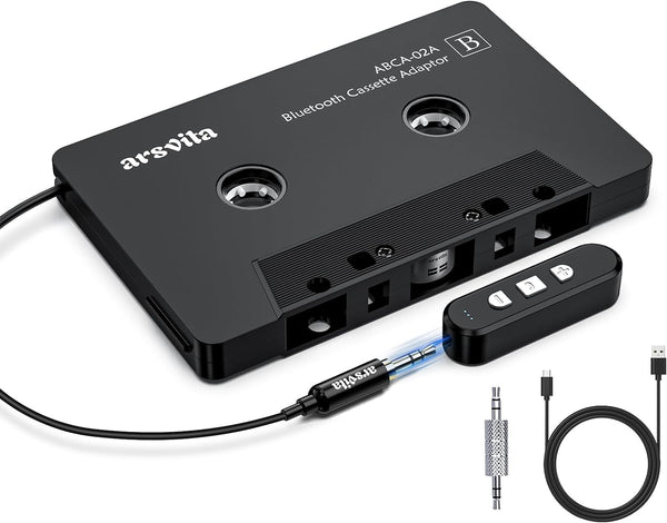 Arsvita Car Audio Cassette to Aux Adapter, 5.1 Bluetooth Receiver Kit for Cassette to Aux Adapter, Black