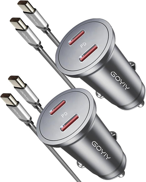 USB C Car Charger with 60W Braided Cable 3ft, 2-pack Mini 60W Fast Charging Cigarette Lighter for iPhone 15, Galaxy,