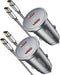 USB C Car Charger with 60W Braided Cable 3ft, 2-pack Mini 60W Fast Charging Cigarette Lighter for iPhone 15, Galaxy,