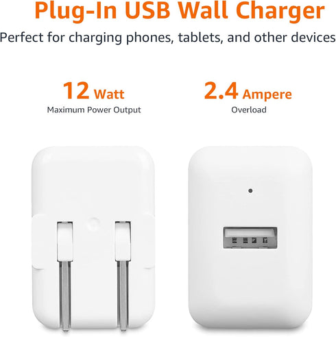 Amazon Basics 12W One Port USB-A Wall Charger (2.4A) for Phones, Pack of 2, White