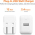 Amazon Basics 12W One Port USB-A Wall Charger (2.4A) for Phones, Pack of 2, White
