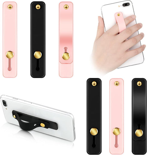 Weewooday 6 Pieces Phone Grip Holder, Universal Telescopic Finger Strap Stand for Most Smartphones in Black and Pink