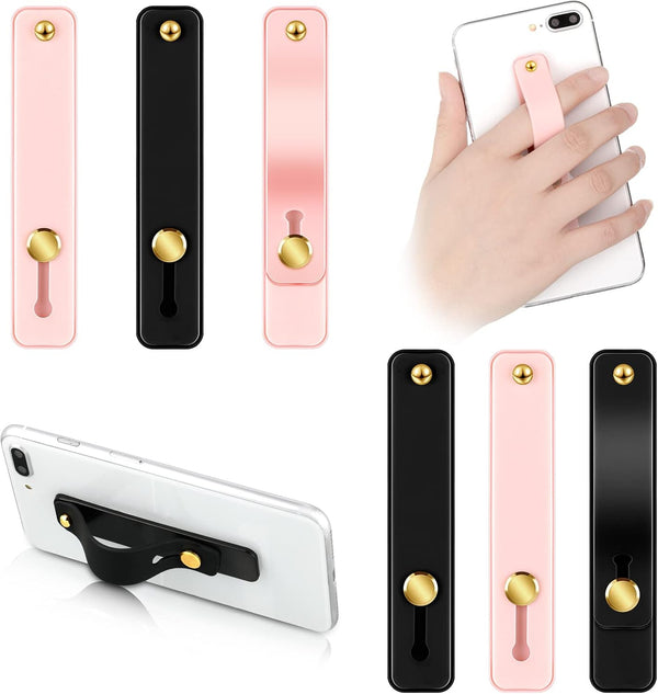 Weewooday 6 Pieces Phone Grip Holder, Universal Telescopic Finger Strap Stand for Most Smartphones in Black and Pink