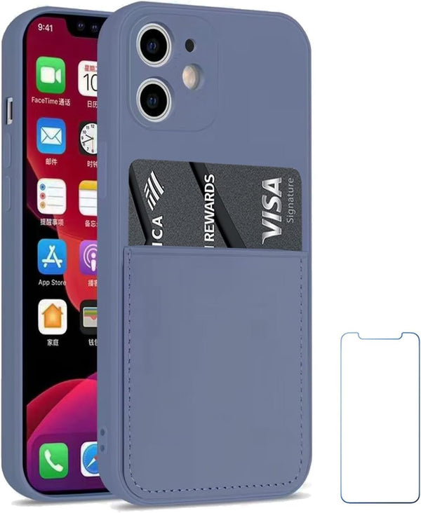 Ultra Slim Liquid Silicon Gel Case for iPhone 12 Mini 5.4" 2020, Lavender Grey, with Card Holder Sleeves Slot
