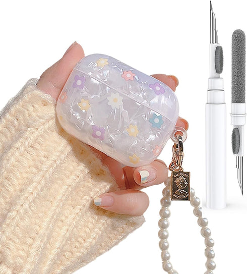 Olytop Cute Glitter Airpods Pro Case - Shell Pattern Cover with Cleaner Pen for 2nd/1st Generation Girl Women