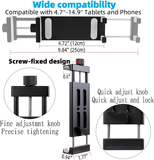 Leenconghui 4.7"-15" All-Aluminum Car Tablet Holder with Heavy Duty Drill Base, Compatible with iPad Pro Mini Samsung