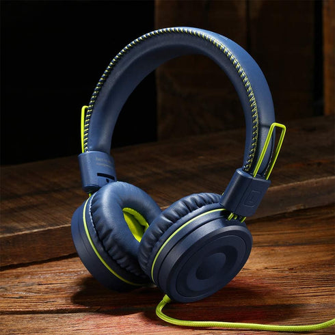 POWMEE M1 Kids Headphones Wired, Foldable Adjustable Stereo, Tangle-Free, 3.5MM Jack On-Ear (Blue)