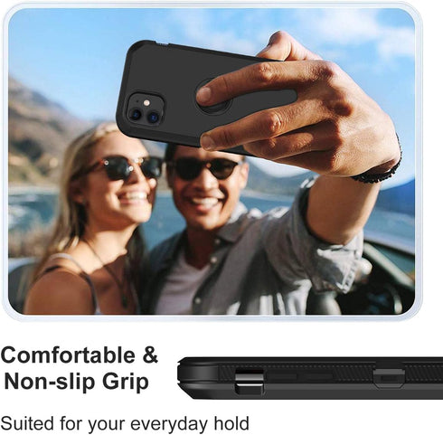 for iPhone 11 Case, Built-in Screen Protector Heavy Duty Drop Protection, Full Body Rugged Shockproof Cover - Black