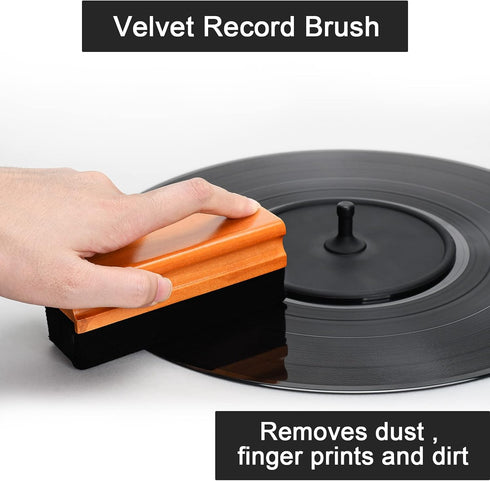 Vinyl Record Cleaning Kit - Complete 7-in-1 Vinyl Record Cleaner Solution - Velvet Brush - Microfiber Brush - Stylus Brush - Label Protector - Air Blower - Duster for Velvet Brush, Restore LPs Album