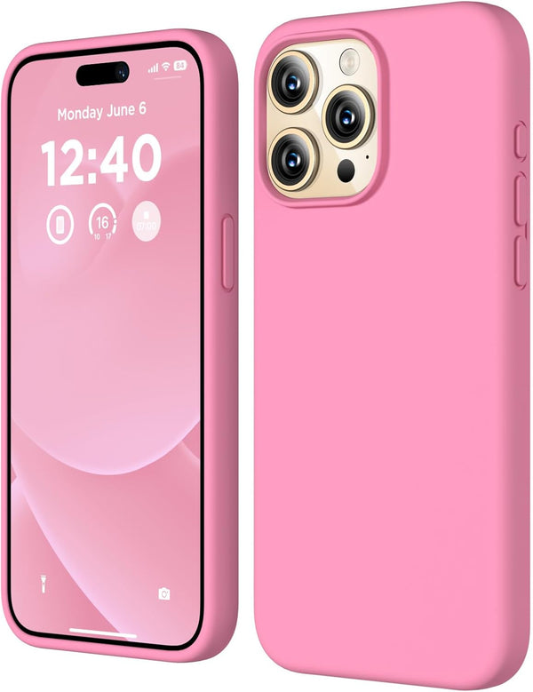 iPhone 15 Pro Max Case - Tender Pink Liquid Silicone, Slim Shockproof Cover, Soft Anti-Scratch Microfiber Lining, 6.7"