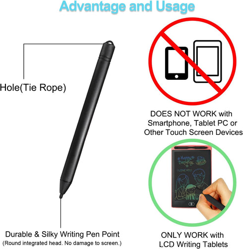 Replacement Stylus Drawing Pen for LCD Writing Tablets, Elastic Lanyard Stylus Pen for Kids Drawing Tablet, Compatible