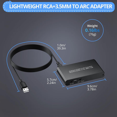 CAMWAY 3.5mm TV,Computer,MP3 Analog to Digital Audio Converter - to ARC, RCA to ARC for Old Player,Projector