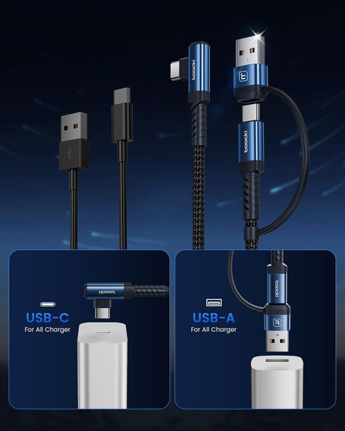 60W USB C to USB C Cable (2-Pack 6.6FT), Right Angle Fast Charging USB A to USB C Charger Cable Compatible with iPhone15 Pro Max/Plus/MacBook Air/Samsung S23 Ultra /S22 Note 20