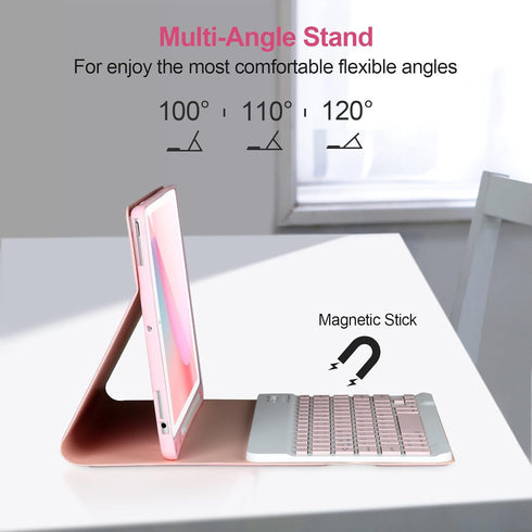 Keyboard Case for iPad 9/8/7th Gen 10.2’’ - Detachable Bluetooth Keyboard with Pencil Holder for iPad 10.2, Pink