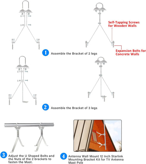 XRDS-RF Antenna Wall Mount 12 Inch Heavy-Duty Stand Off Bracket, Windproof Antenna Mounting (2-Leg + 3-Leg)