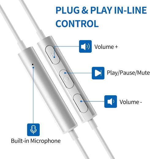 USB Headsets with Microphone for PC, 7.5 Ft Cable, USB A Earbuds with Mute Noise Canceling for Laptop