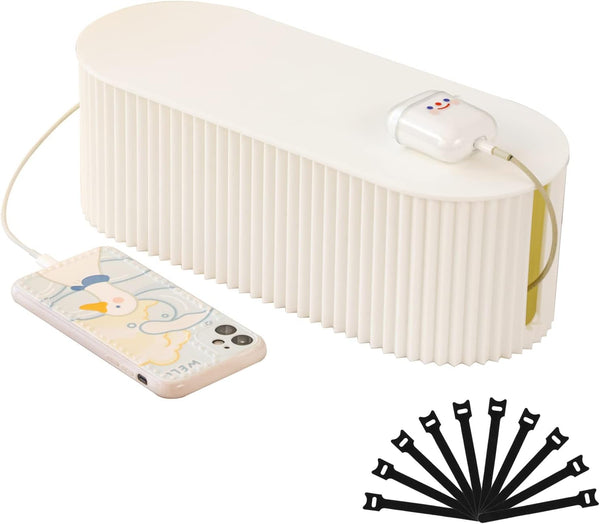 FABROK Small Cable Management Box with 10 Cable Ties, Organizer Box for Power Strips, Surge Protectors, Chargers, Wires
