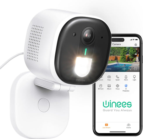 winees Wired 2K Wi-Fi Security Cameras for Home, 2.4G Indoor Camera, Human/Pet AI Detection, Color Night Vision