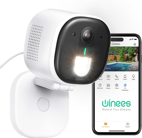 winees Wired 2K Wi-Fi Security Cameras for Home, 2.4G Indoor Camera, Human/Pet AI Detection, Color Night Vision