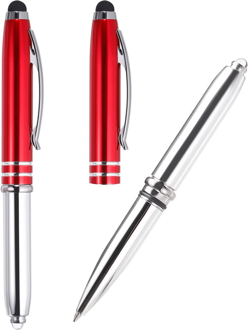 PATIKIL 2 Pack Ballpoint Pen with Stylus Tip and LED Flashlight, 3 in 1 Metal Pen Black Ink 1.0mm Medium Point