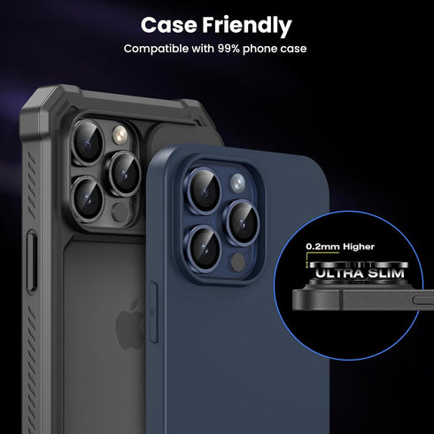 Tensea Camera Lens Protector for iPhone 15 Pro/iPhone 15 Pro Max, 9H Tempered Glass Cover, Metal Individual Ring for
