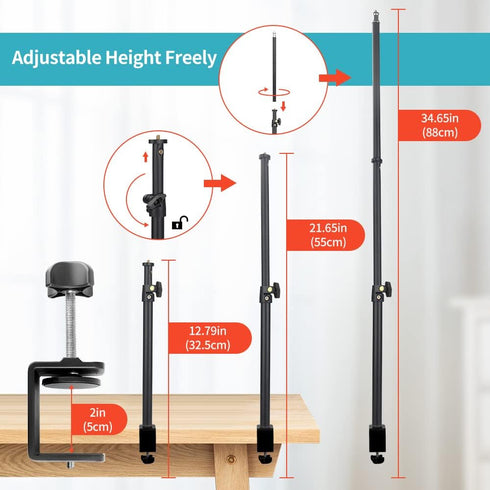 Overhead Camera Mount Desk Stand with 360° Adjustable Holding Arm, Flexible Phone Stand with Ballhead and Phone Mount