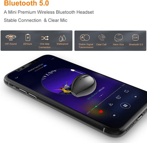 Mini Bluetooth Earpiece Wireless, Single Bluetooth Earbuds with Charging Case, 6 Hrs Playtime, Hands-Free Headset with