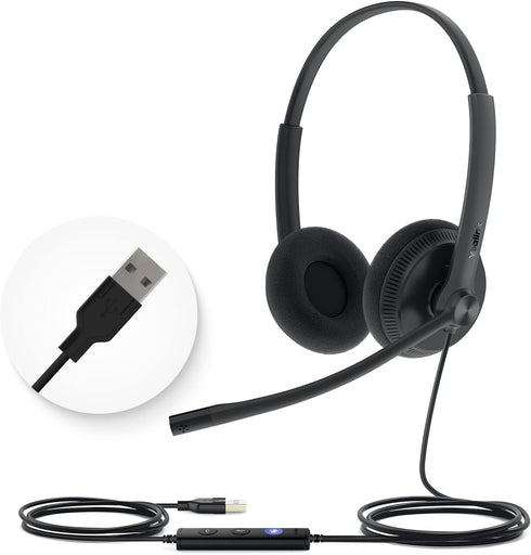 Yealink UH34 USB Wired Headset with Mic, Stereo Headphones with Noise Cancelling Microphone for Professional Business