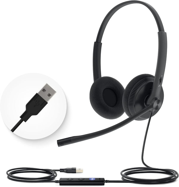 Yealink UH34 USB Wired Headset with Mic, Stereo Headphones with Noise Cancelling Microphone for Professional Business