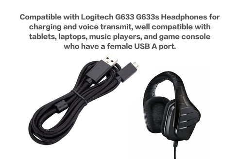 UNCLE LIGHT G633 G633s USB Replacement Charging Cable, Compatible with Logitech G633 G633s Gaming Headsets, USB-Micro Headsets Aux Cord, 6.6 Ft (2 Meters), Black