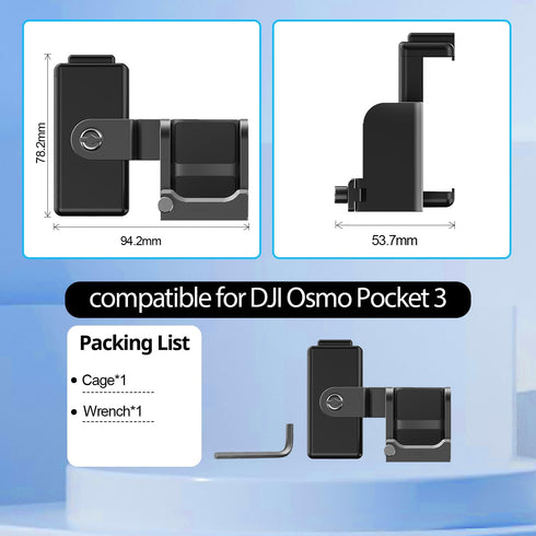 OSMO Pocket 3 Phone Mount Holder with Cold Shoe Expansion Frame and 1/4 Threaded Hole for DJI Accessories