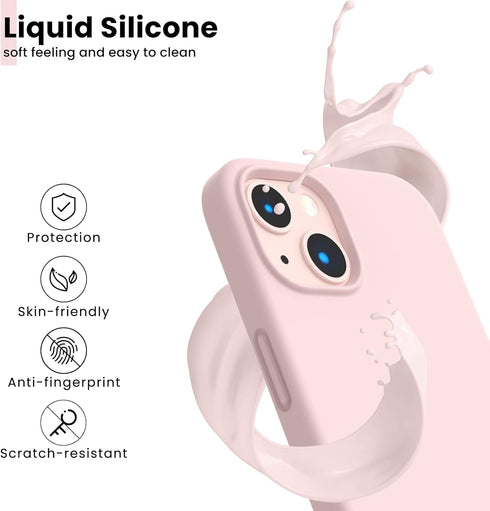 ORNARTO Shockproof Liquid Silicone Case for iPhone 13, Gel Rubber Anti-Shock Cover, 6.1inch, Chalk Pink