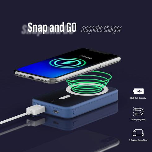 IXTECH Portable Power Bank 10,000mAh, Magnetic Phone Charger with Mag-Safe Compatibility, 15W Fast Wireless Charging,