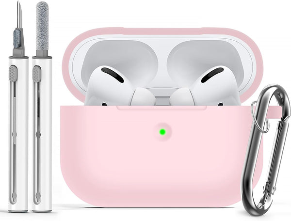 AirPods Pro Case Cover, Soft Silicone Case with Cleaner Kit, Light Pink