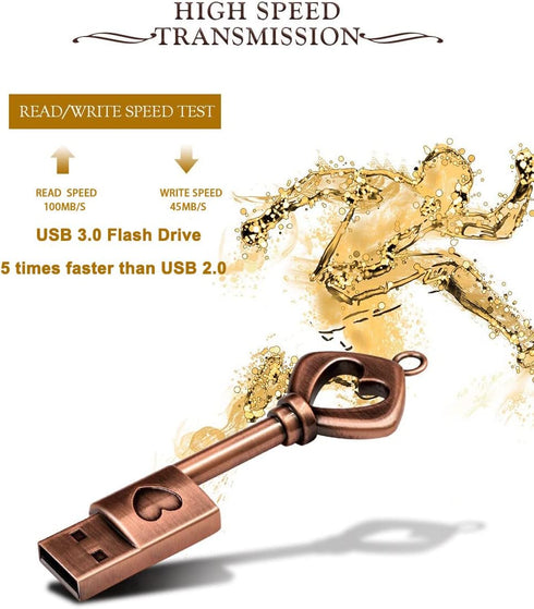 EZITSOL 64GB 3.0 100MB/S USB Flash Drive,Cute Key USB Flash Drive with Heart Shape,High Speed Up to Keychain exFat