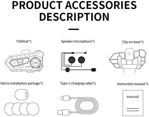 Y10 Motorcycle Helmet Bluetooth Headset, HiFi Stereo Sound, Noise Reduction, 1000mAh Battery, Waterproof, Easy Set Up