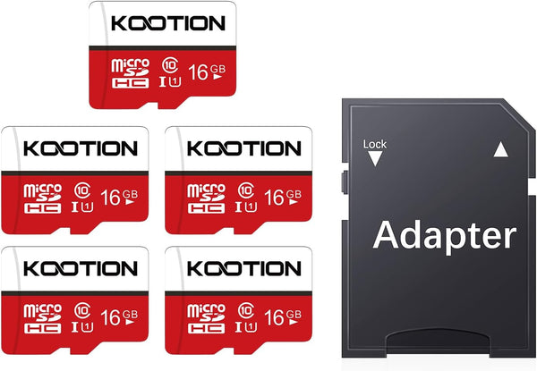 KOOTION 16 GB Micro SD Cards 5-Pack, Class 10 MicroSDHC Flash Memory Card with Adapter