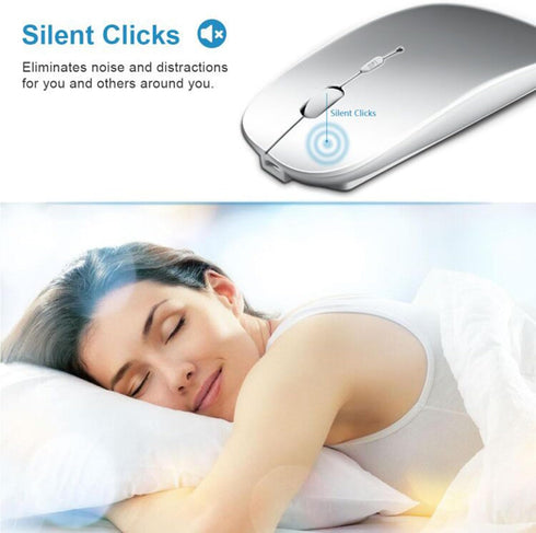 Bluetooth Mouse for Laptop/Tablet/iPhone/Android PC,Rechargable Quiet Slim Mice Compatible with Windows/Linux,Silver
