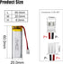 KBT 3.7V 750mAh Li-Polymer Battery: 602060 Rechargeable Li-ion Batteries Replacement with 2.54 JST Connector for Dash Camera Recorder, Baby Monitor, Electric Toy, Headlamp, Night Light