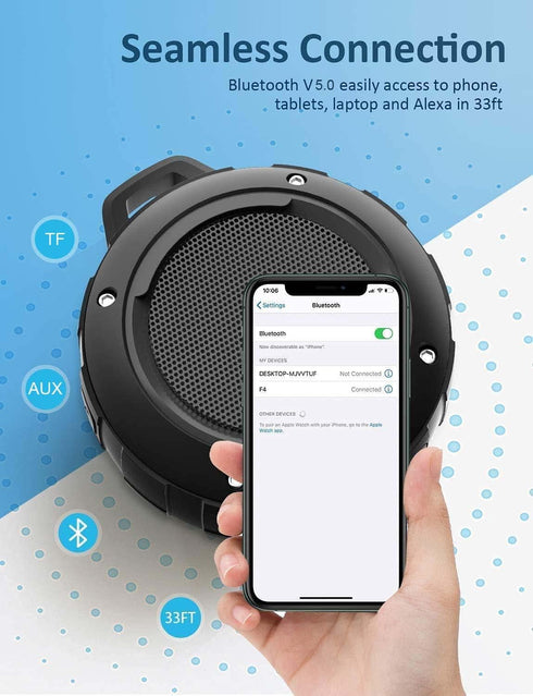 Kunodi Outdoor Waterproof Bluetooth Speaker, Wireless Portable Mini Shower Travel Speaker with Subwoofer, Enhanced