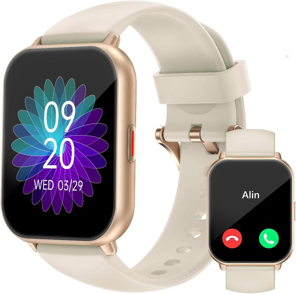 RUIMEN Smart Watches for Women Men, 1.8" Fitness Tracker with Heart Rate Monitor, Waterproof, 2 Bands, Milky White