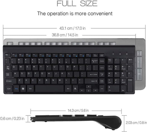 Wireless Keyboard and Mouse Combo - Full Size Type C Keyboard with USB C & USB A Receiver
